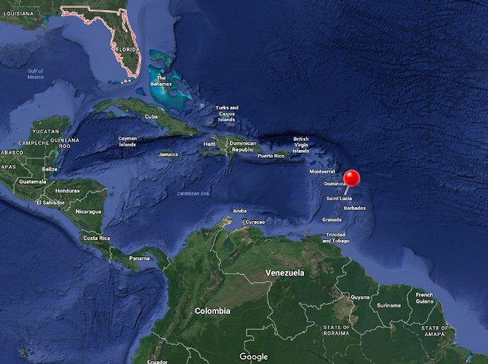 Where is St. Lucia on the map?